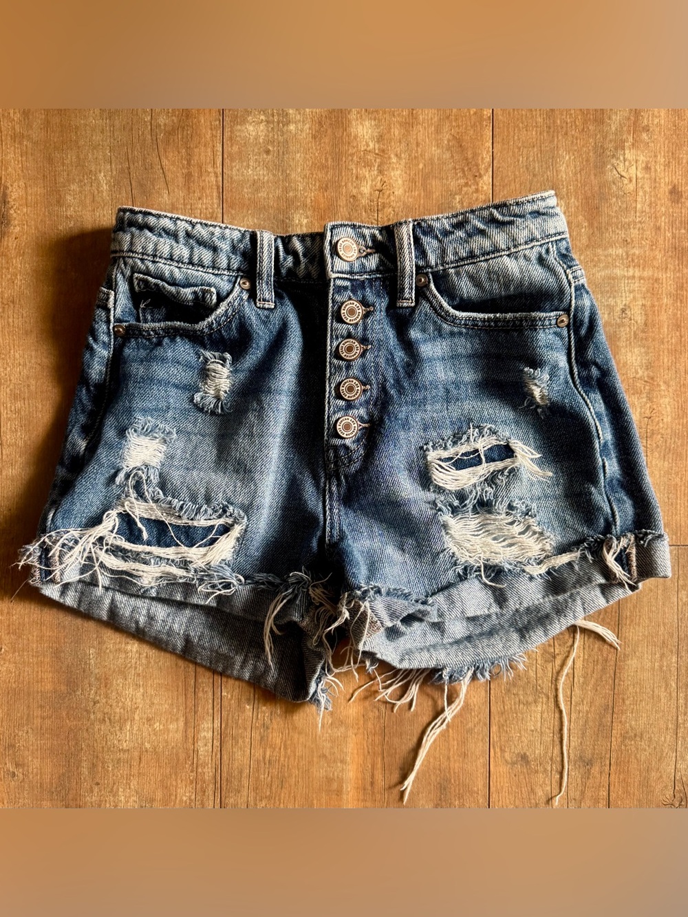 KanCan High Rise Distressed Button Fly Cuffed Denim Jean Shorts Size XS 0/2
